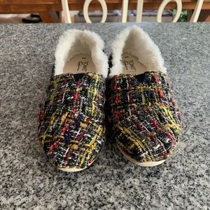 Toms  Plaid Boucle Fur Lined Flats